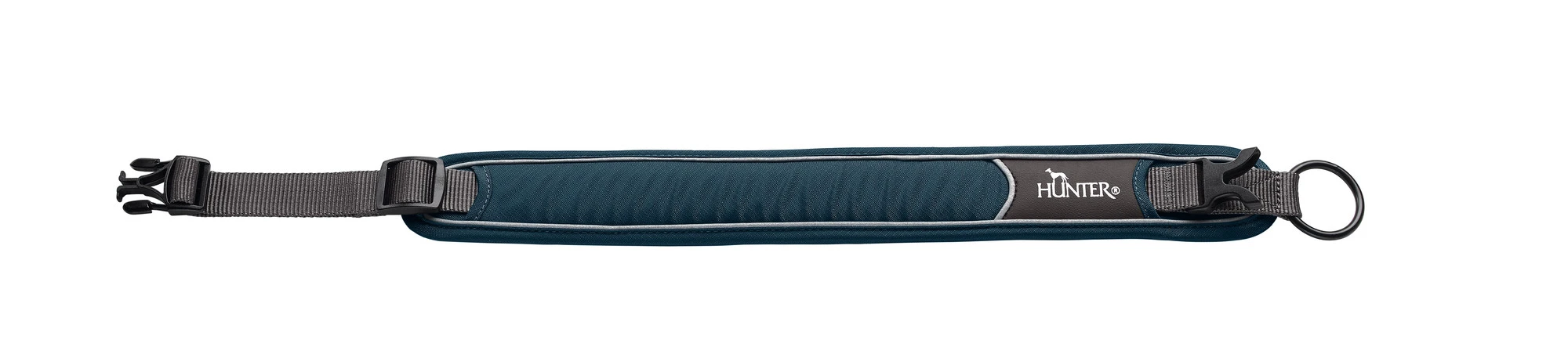 Hunter Halsbånd Divo XL Petrol/Grå - justerbart hundehalsbånd (55-65 cm, B 5,5 cm)